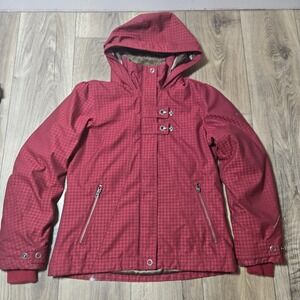 Columbia Jacket Womens Med Red Geometric Omni-Shield Parka Coat Hooded Outdoor